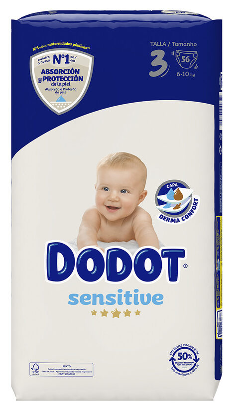 Dodot pañal sensitive talla 3 6-10 kg 56 ud